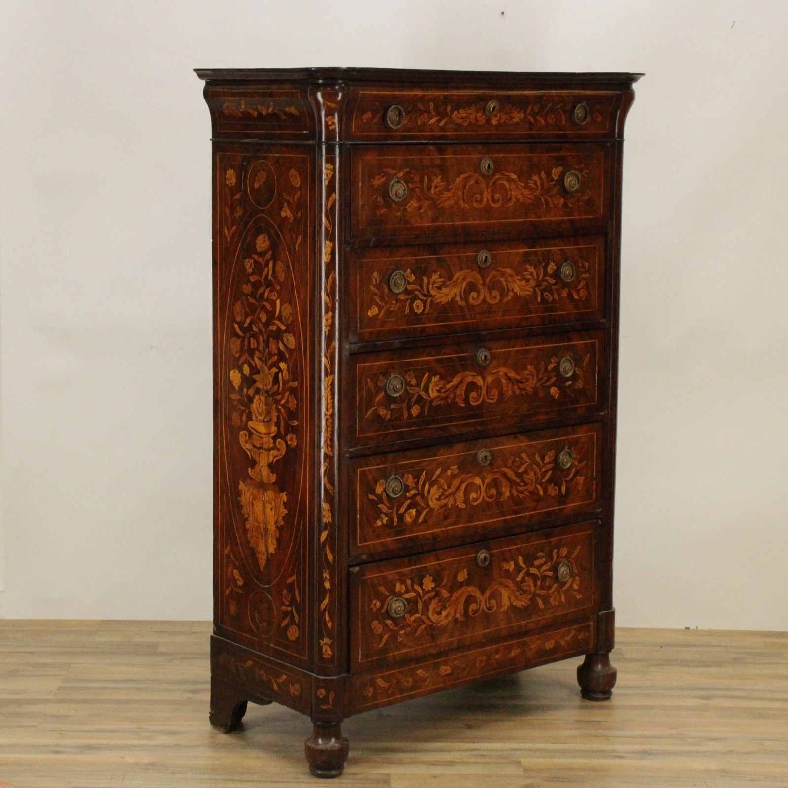19th C. Dutch Marquetry Tall Chest (1 of 8)