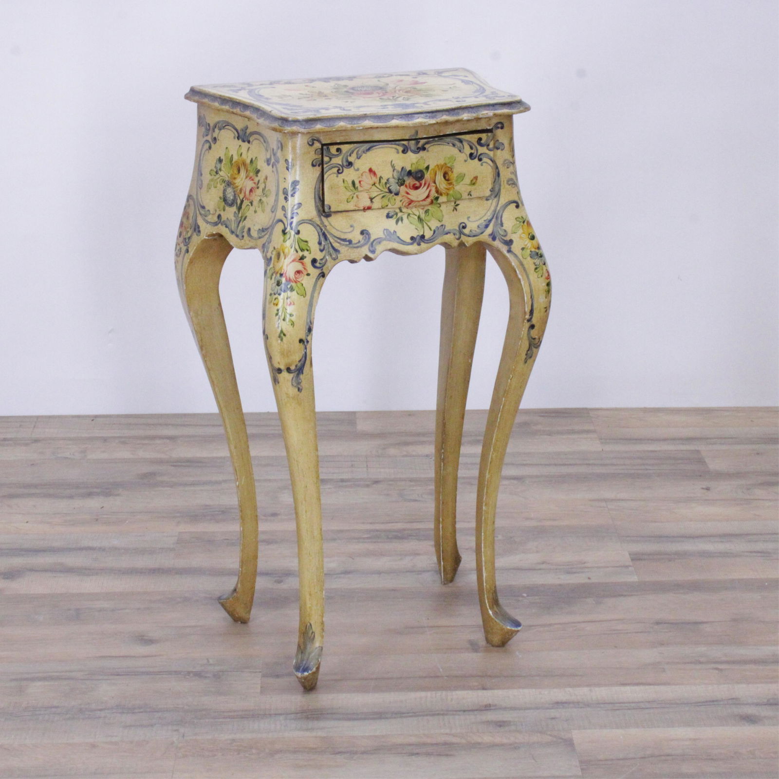 Italian Rococo Style Yellow Painted Night Table (1 of 6)