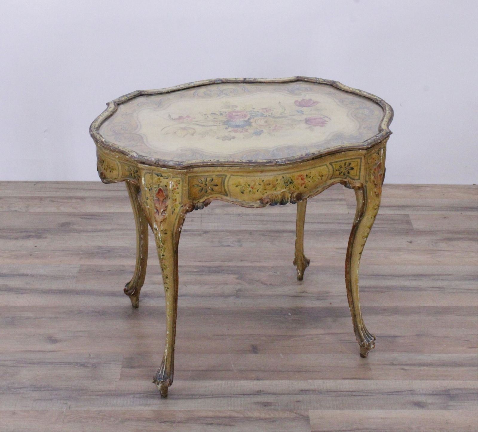Italian Rococo Style Yellow Painted Side Table (1 of 5)