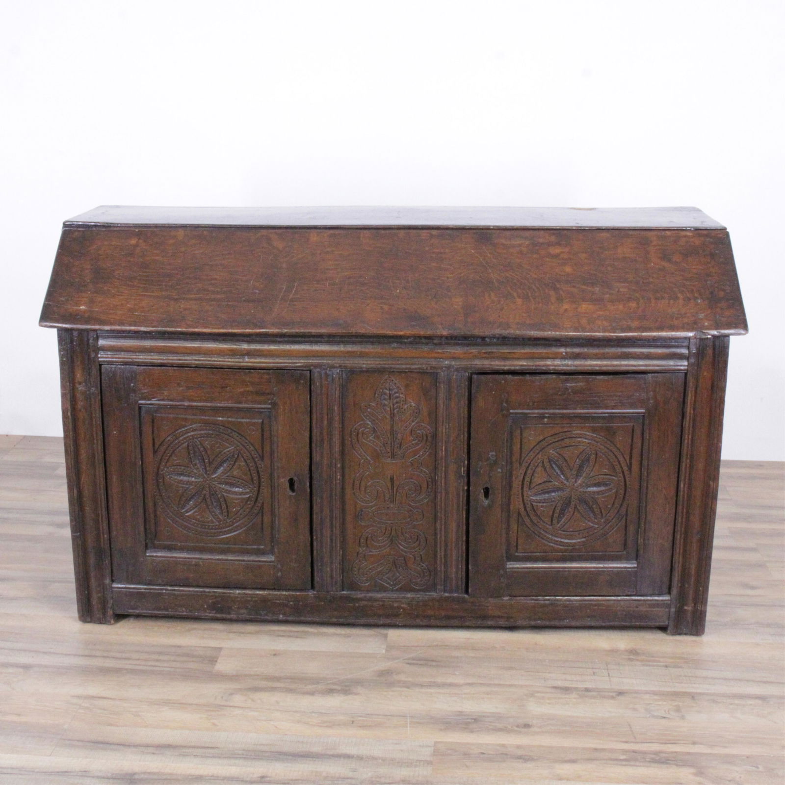 English Baroque Oak Slant Front Mule Chest (1 of 6)