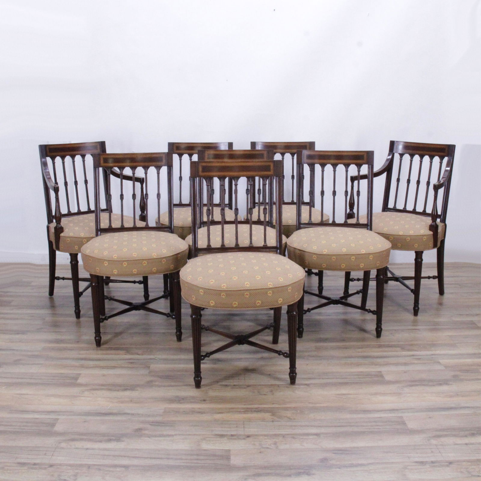 8 George III Style Inlaid Mahogany Dining Chairs (1 of 9)