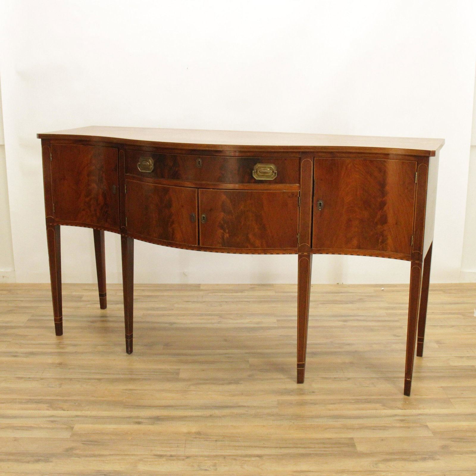 Federal Style Inlaid Mahogany Sideboard: Federal Style Inlaid Mahogany Sideboard (DALO124)(MS) Dimensions: 39 1/4" H x 69 1/2" W x 21 1/2" D Property from the Estate of Hadassah Loeb, NYC