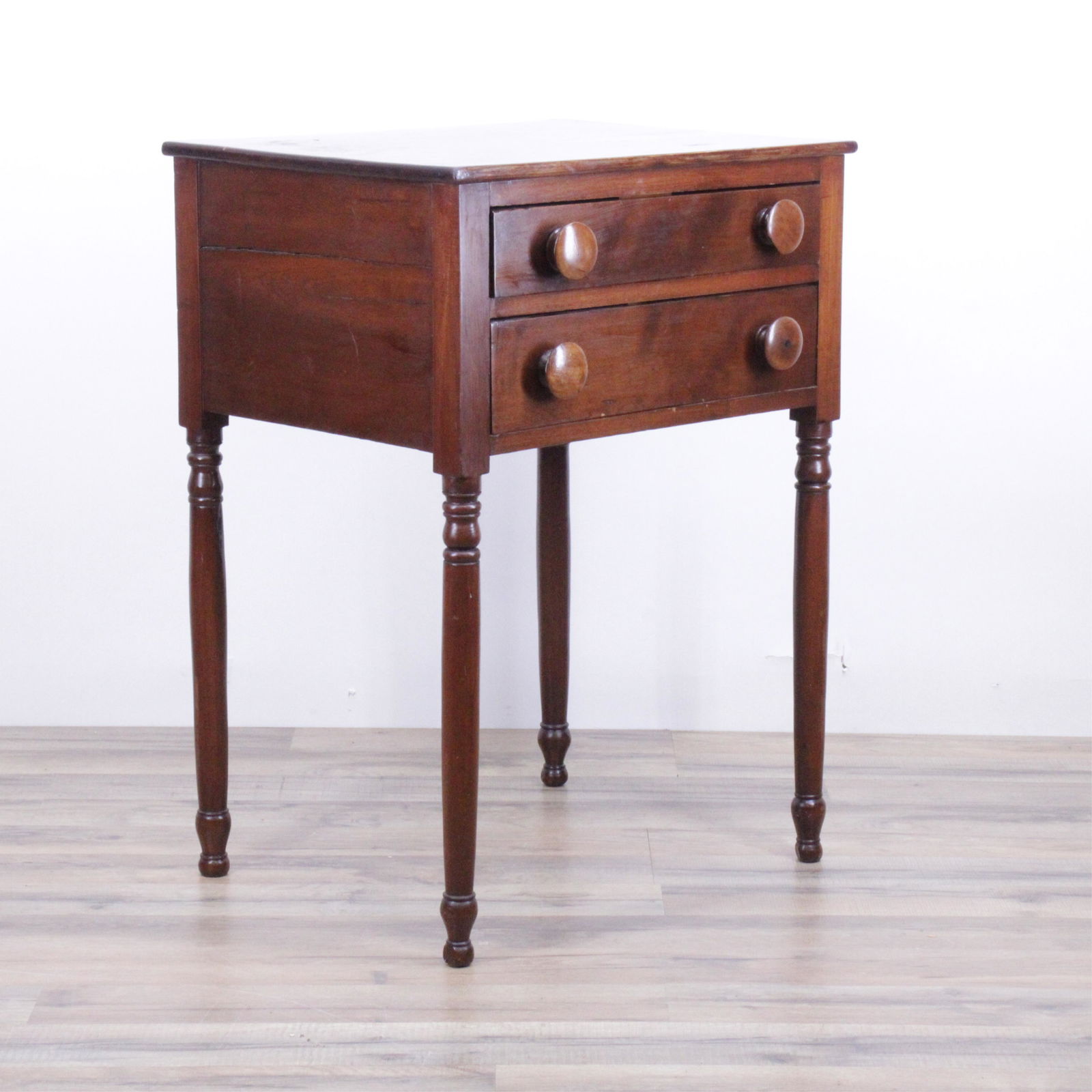 Late Federal Cherry 2-Drawer Side Table, 19th C. (1 of 7)