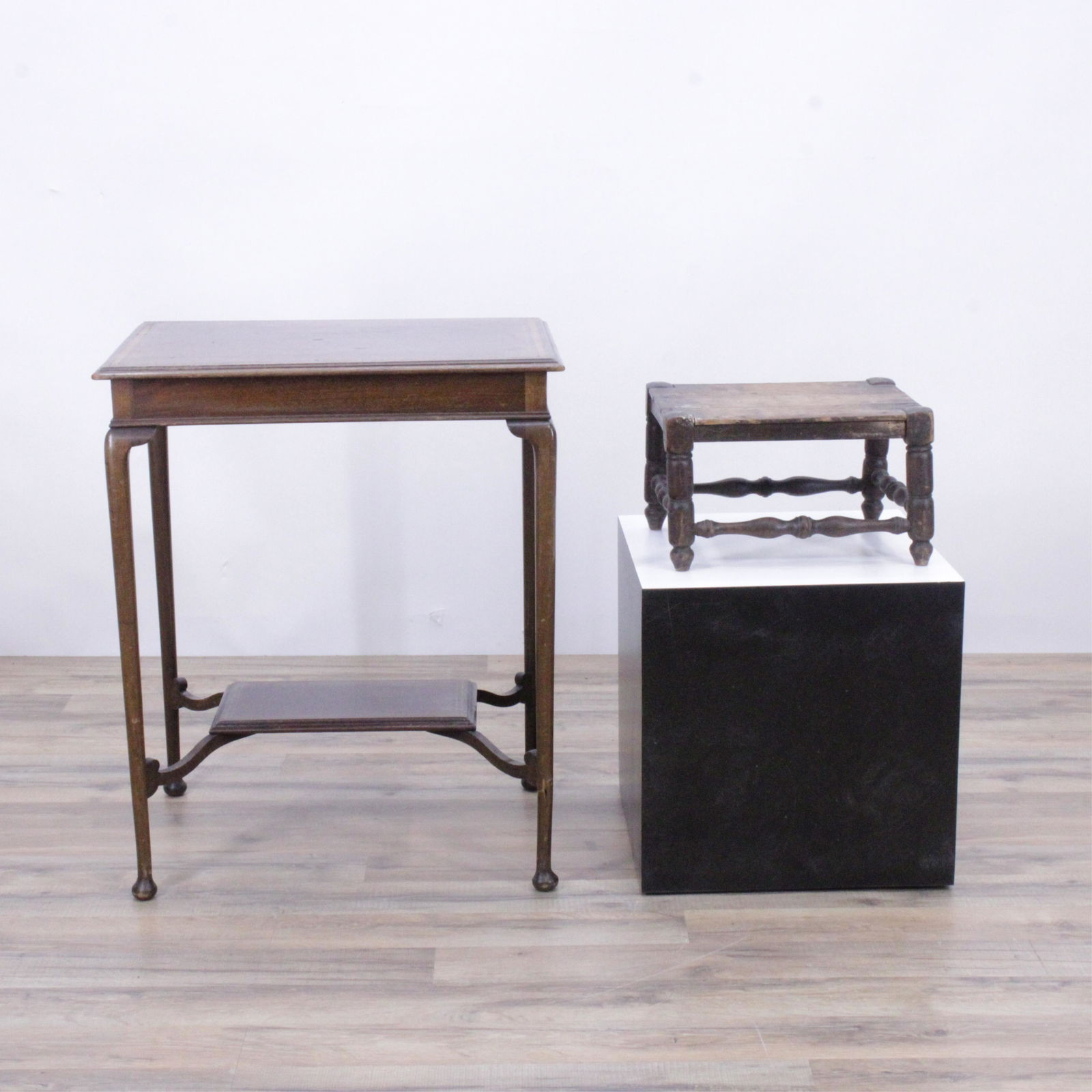 Edwardian Inlaid Mahogany Side Table & Stool (1 of 9)