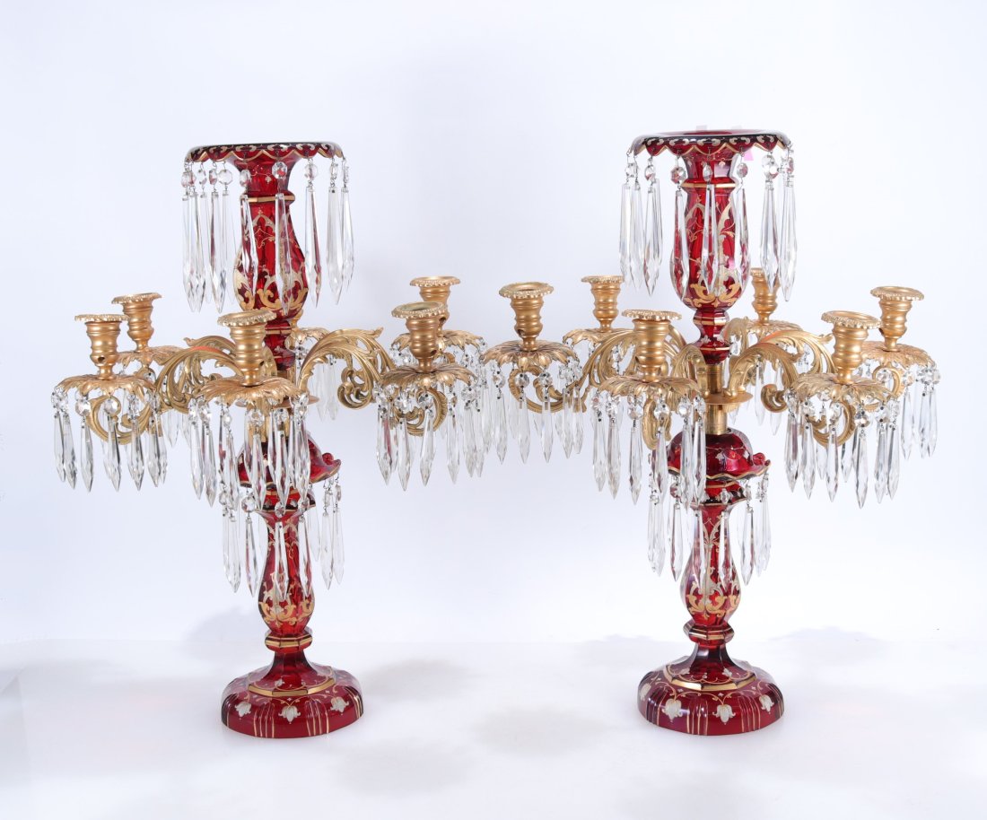 Pair of Bohemian Ruby Glass Candelabra, circa 1850 (1 of 10)