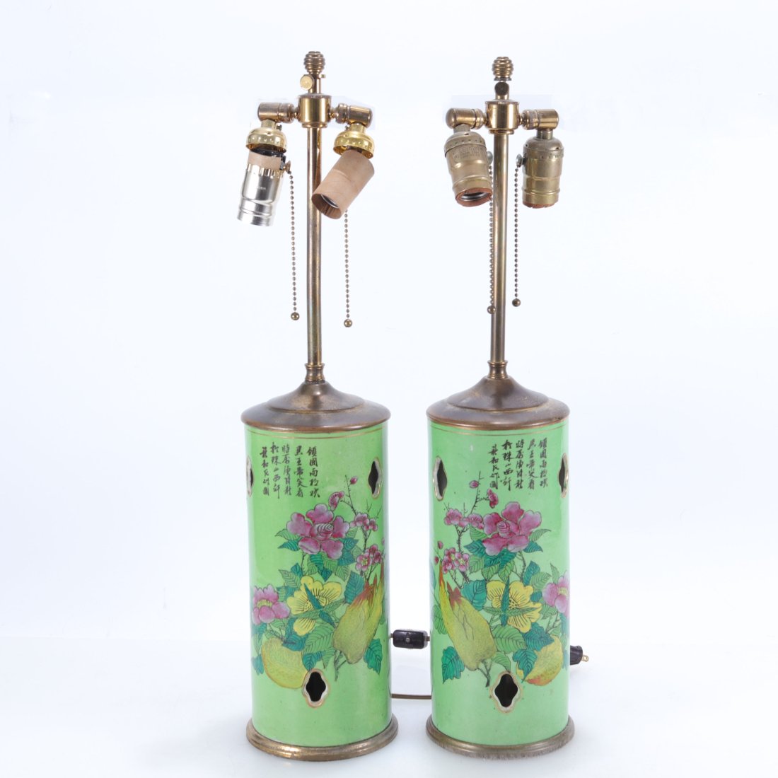 Pair of Chinese Style Green Lamps: (DALO743/2)() Dimensions: Property from the Estate of Hadassah Loeb, NYC