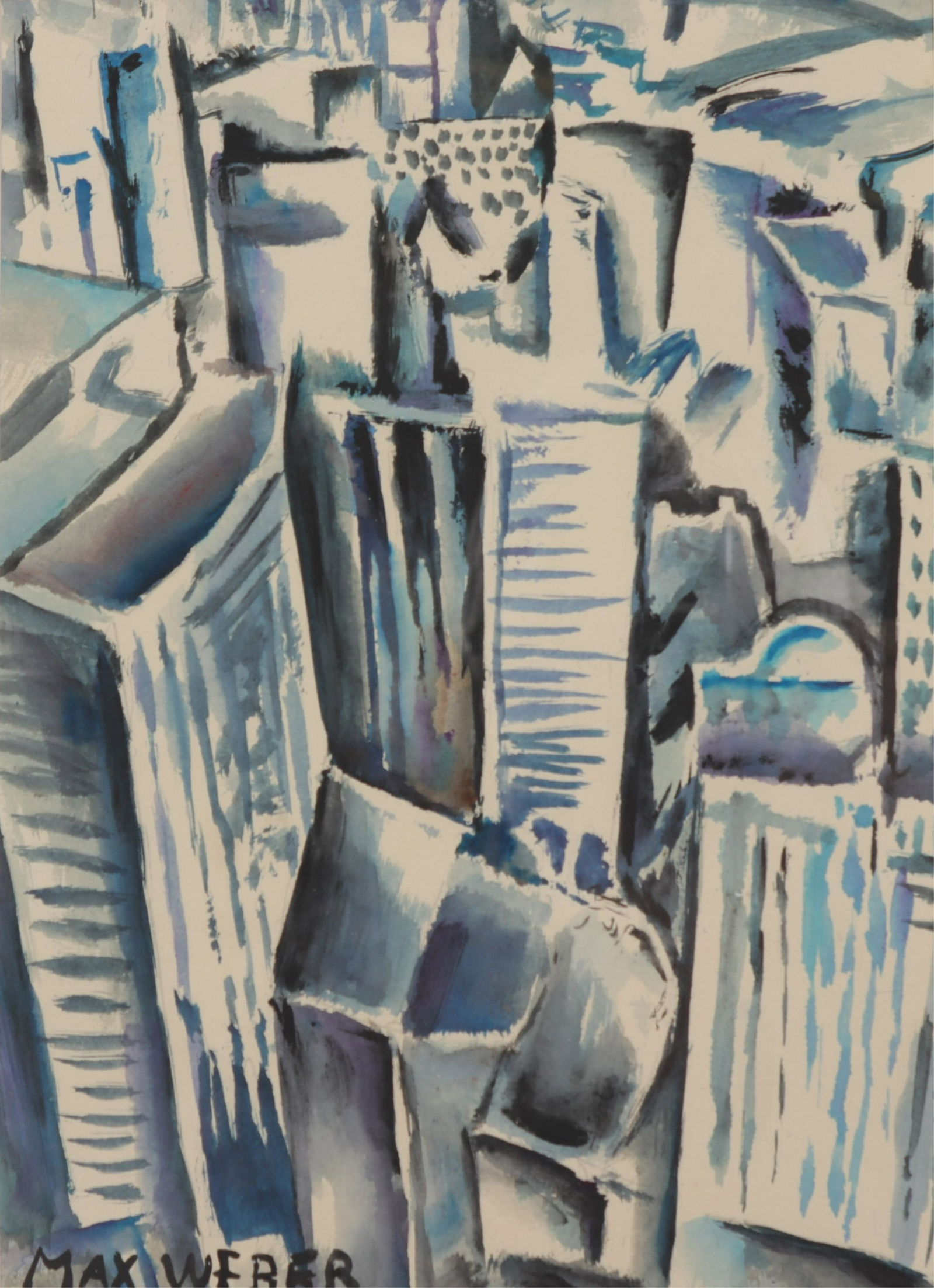 Unknown Artist - Manhattan - signed MAX WEBER: Unknown Artist â€“ 20th C., Rooftops of Lower Manhattan, watercolor, bears the signature â€œMAX WEBER” lower left (DSTE494)(MM) Dimensions: 10 1/2 x 7 1/2, framed 16 1/2 x 13 1/2 Proper