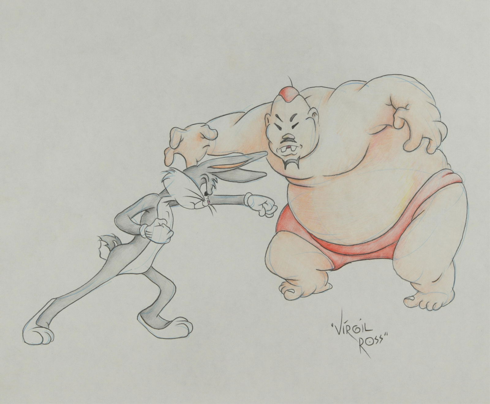 VIRGIL ROSS - BUGS BUNNY SUMO WRESTLER - DRAWING (1 of 5)