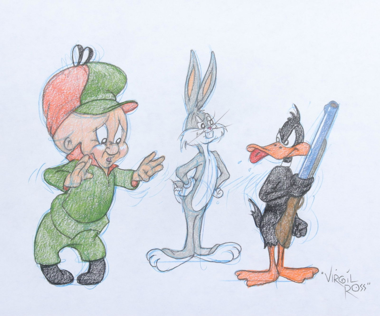 VIRGIL ROSS - ELMER FUDD BUGS DAFFY DUCK - DRAWING (1 of 5)