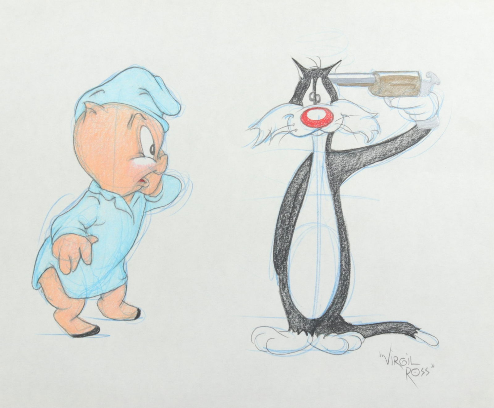VIRGIL ROSS - SYLVESTER PORKY PIG - DRAWING (1 of 5)