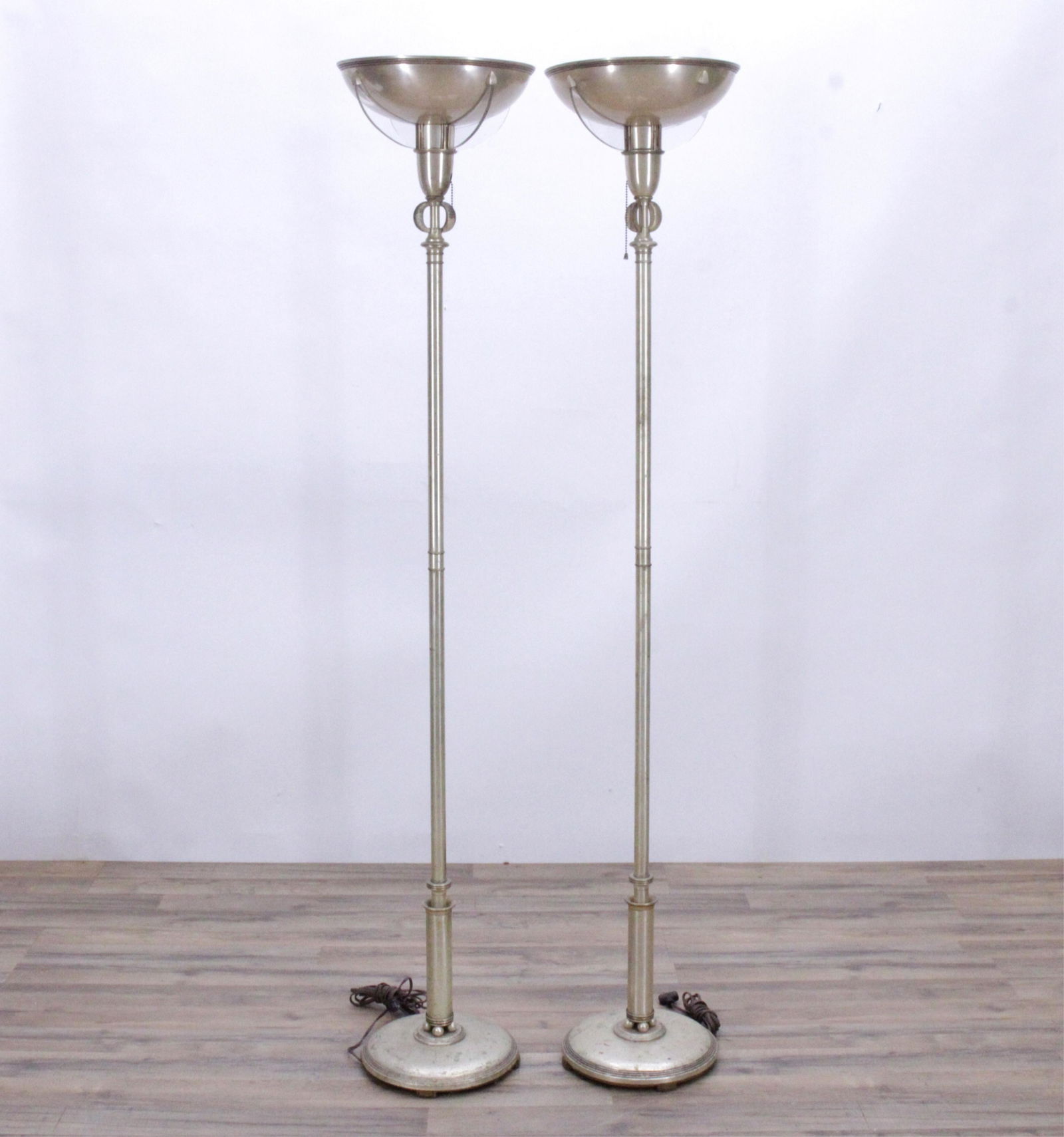 Pair Art Deco Nickel Plated Torchieres (1 of 7)