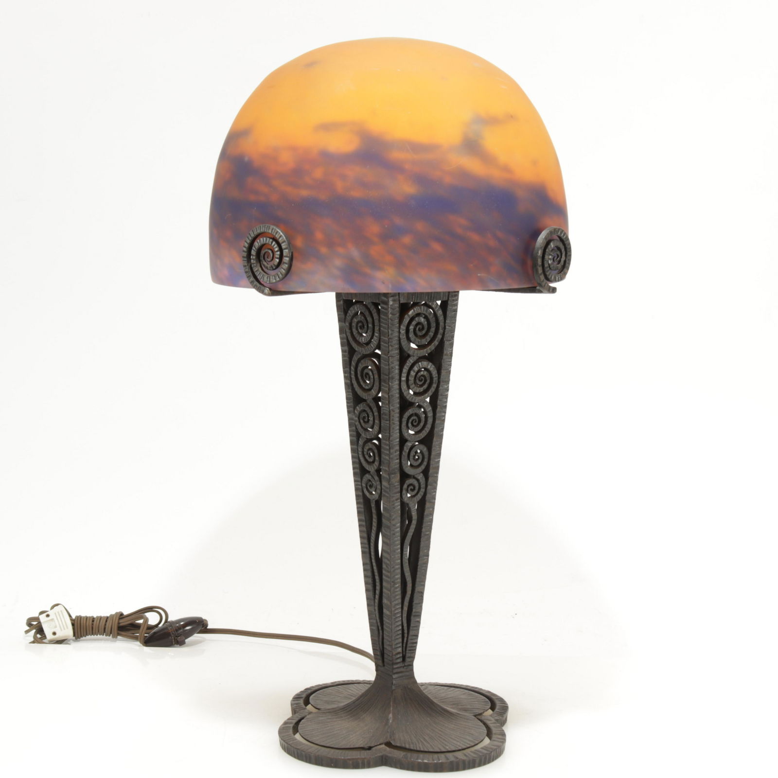 Muller Freres Color Glass & Iron Table Lamp, 1930 (1 of 5)