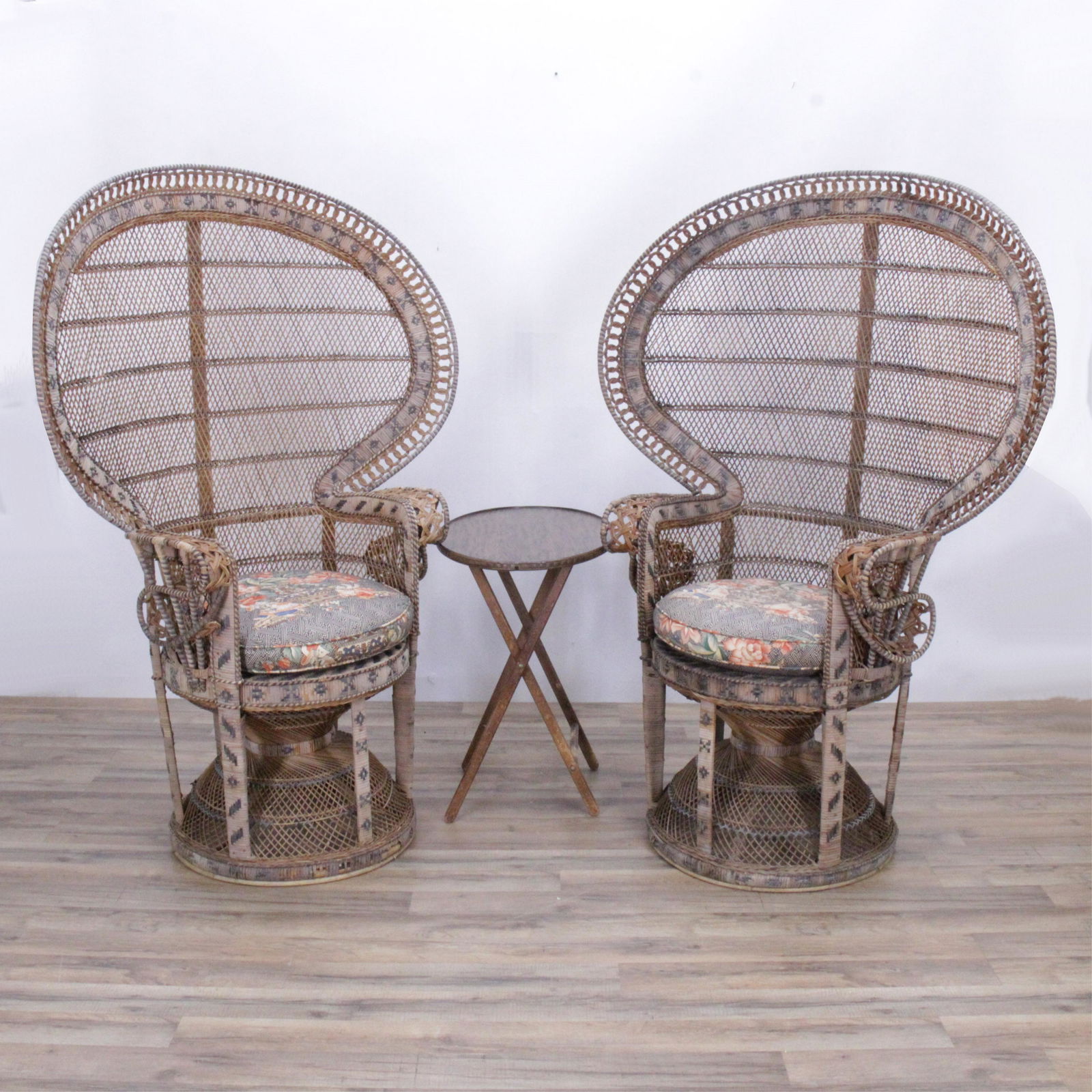 Pair Wicker "Peacock" Armchairs & Tray Table (1 of 16)