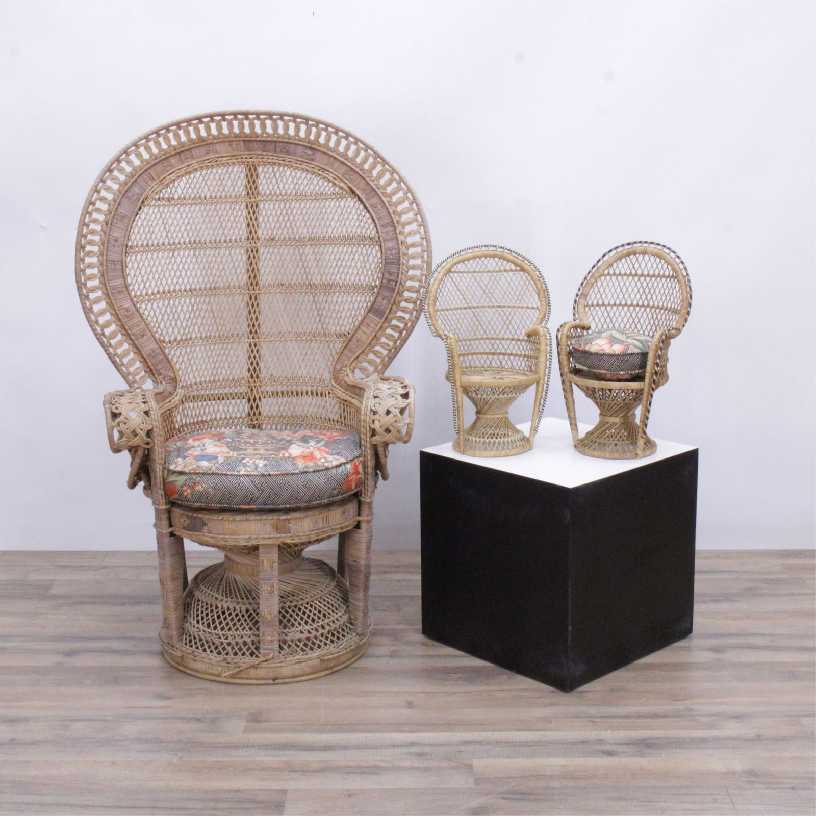 Child's & Pair Miniature Wicker "Peacock" Chairs (1 of 6)