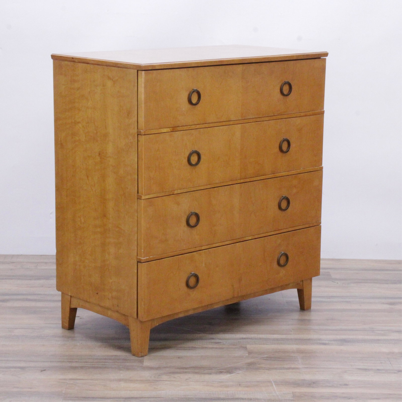 Mid Century Swedish Birch Chest of Drawers: Mid Century Swedish Birch Chest of Drawers (SOSC251)(MS) Dimensions: 33 3/4" H x 30 3/4" W x 16 1/2" D Property from a Historically Prominent Connecticut Family