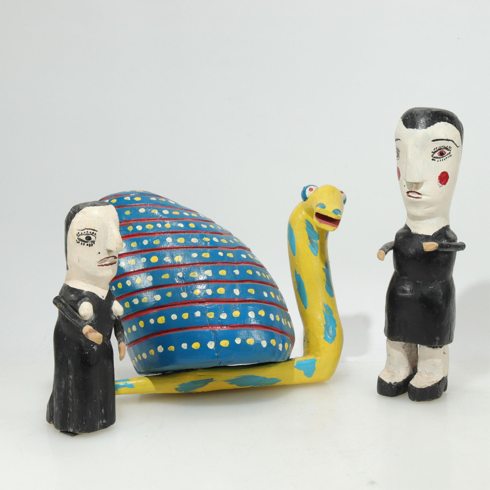 Folk Art Painted Wooden Snail & 2 Figures (1 of 5)