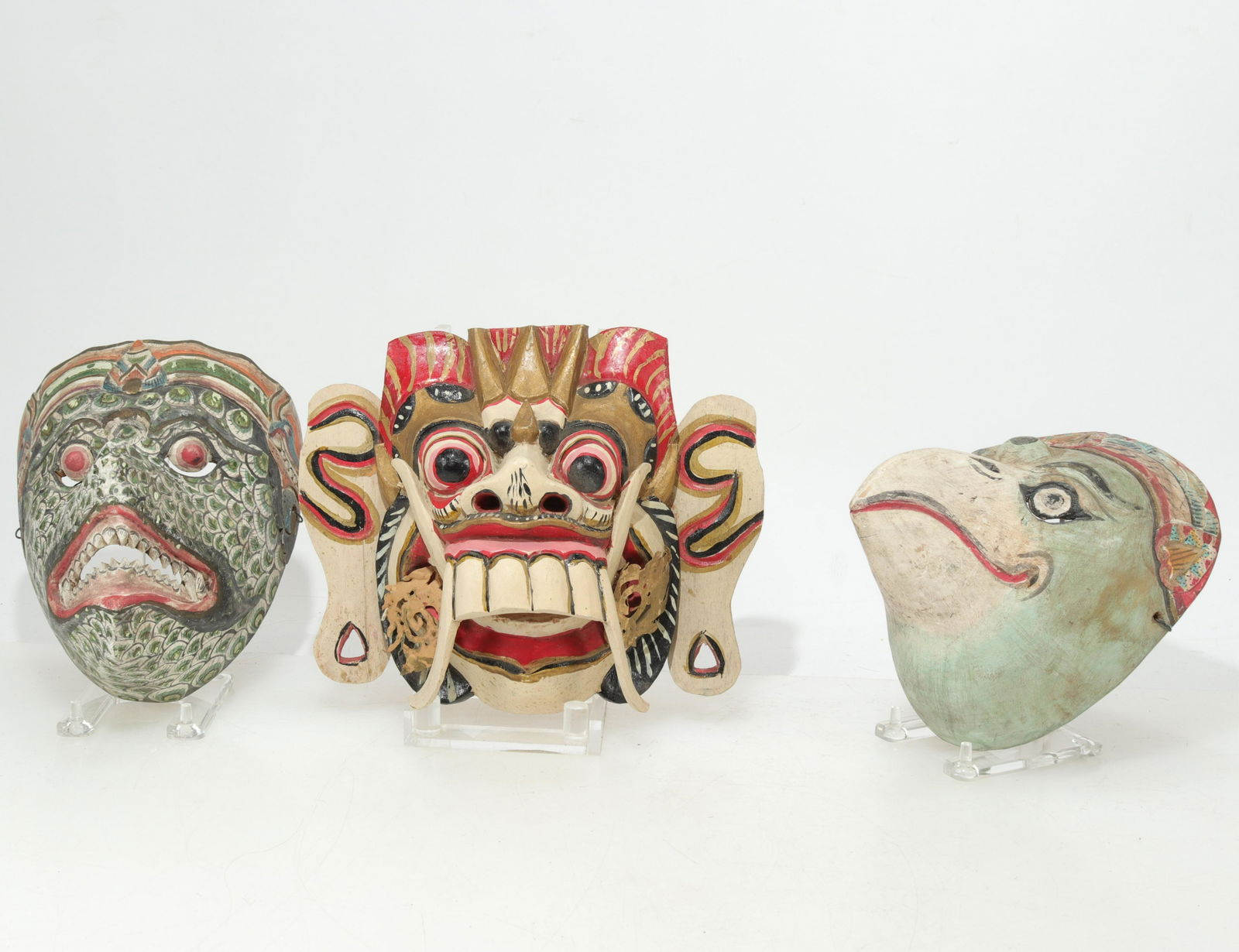 3 Asian Painted Wood Animal Masks, Nepal, Bali (1 of 5)