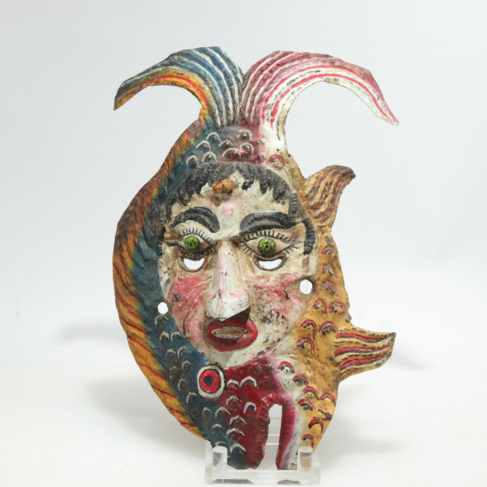 Fish Lady, Mexican Polychromed Copper Dance Mask (1 of 4)