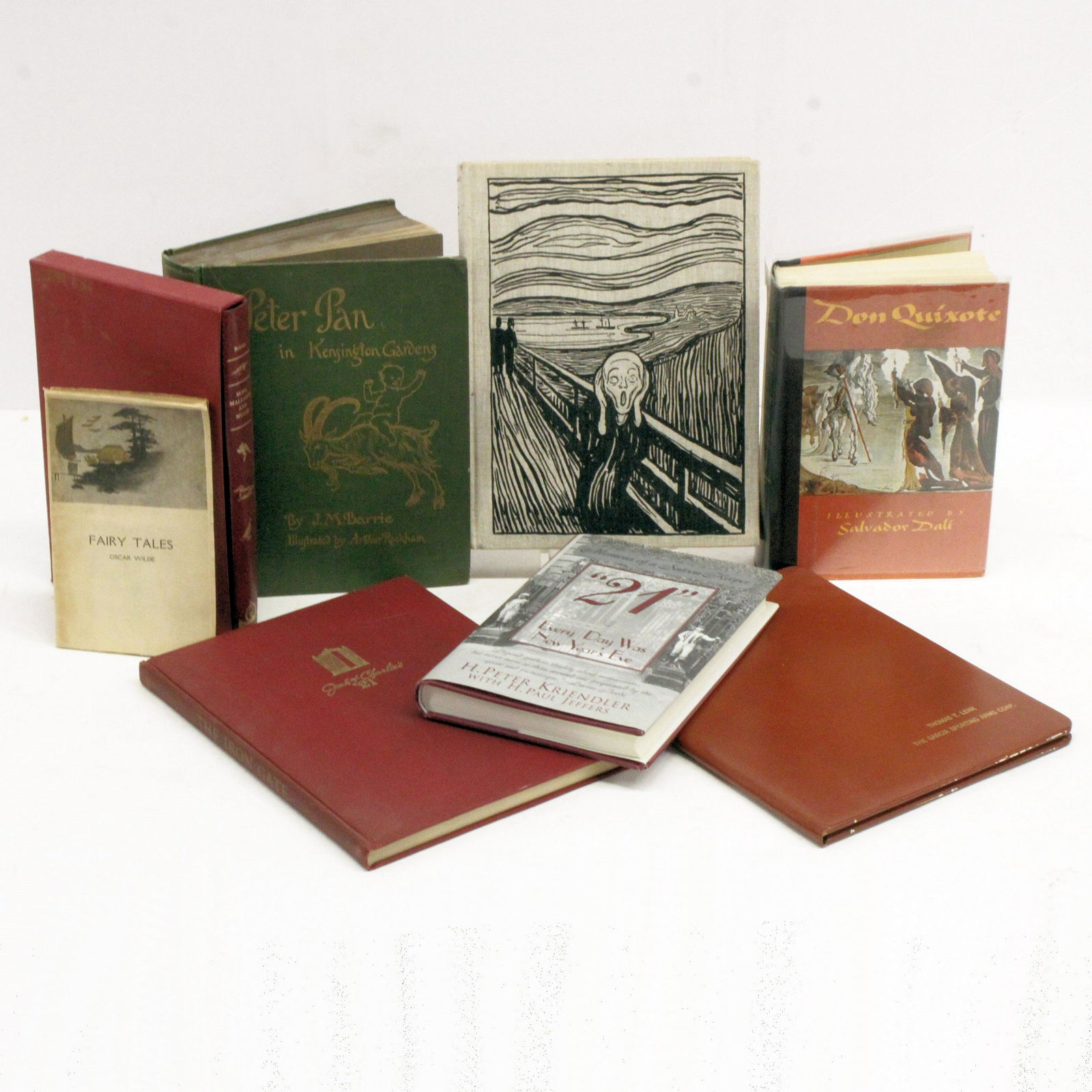 20th C Lit Some Signed: 8 Books: Don Quixote-Illustrated by Dali, Peter Pan in Kensington 1907, Edvard Munch, Garcia Sports Company, Studio 21 9" x 11" Property from a prominent Sotheby's realtor, Alpine, NJ.