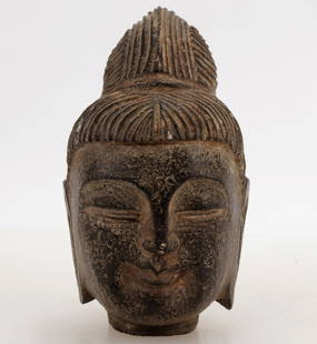 Carved Stone Buddha Head: Carved Stone Buddha Head 6" H x 3" W x 3.5" D Property from a private collection