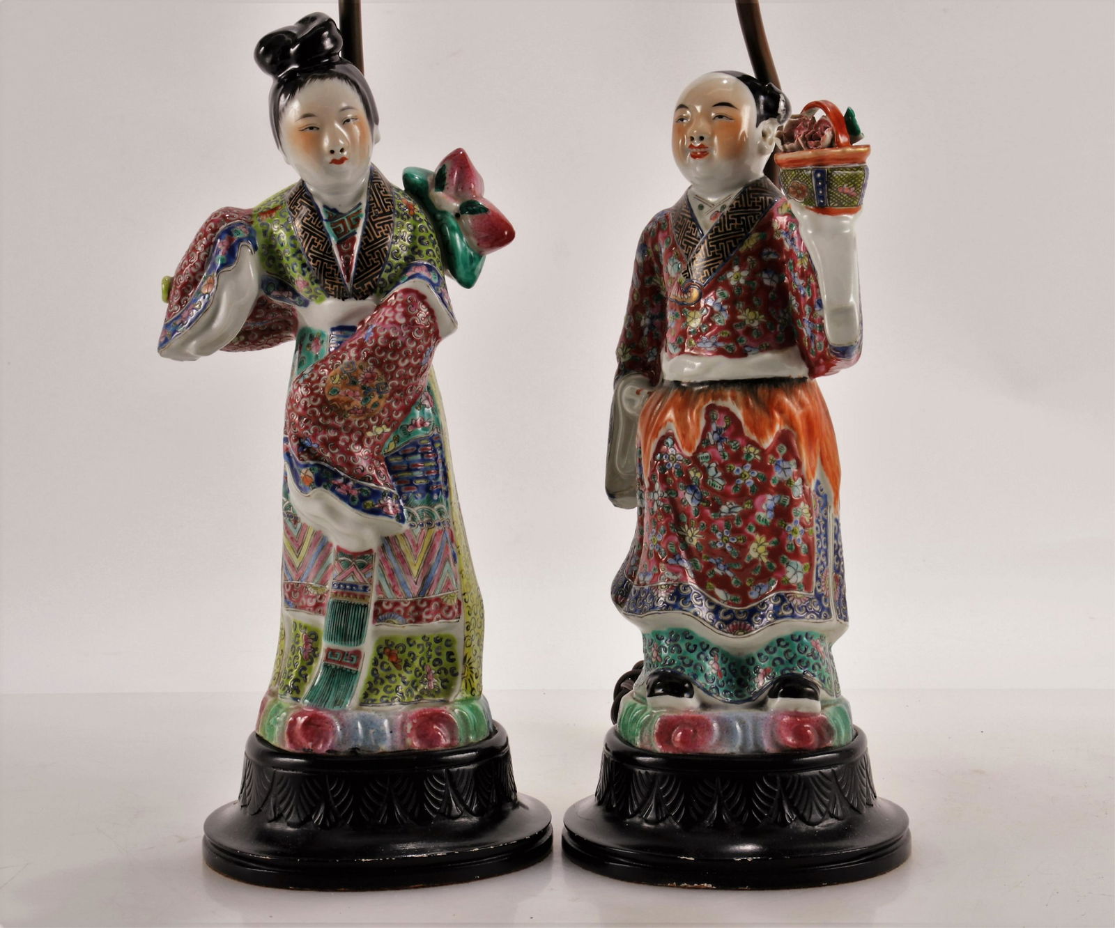 Pair of Canton Porcelain Figural Lamps (1 of 5)