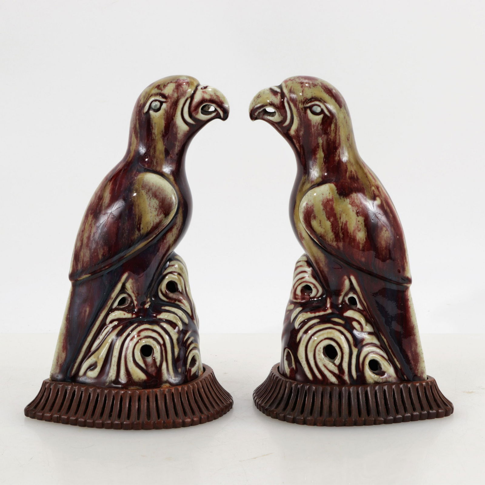 Pair of Chinese Flambe Glazed Porcelain Parrots (1 of 9)