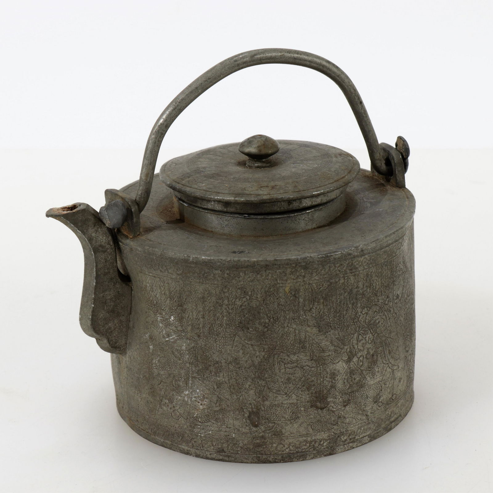 Chinese Pewter Teapot Incised Decoration (1 of 15)
