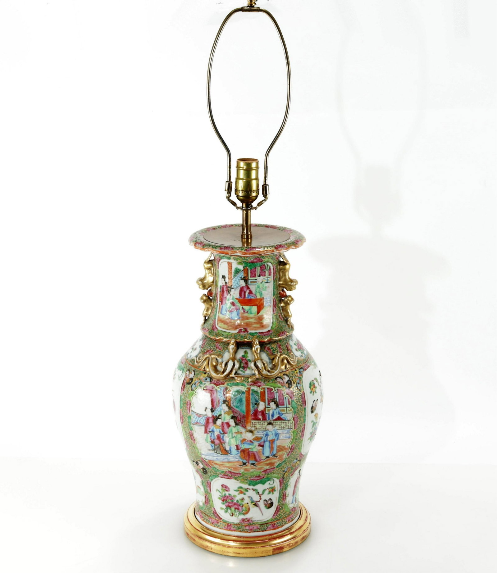 Chinese Rose Medallion Style Lamp: Chinese Rose Medallion Style Lamp 23.5" H to top of socket, 8" diam at widest. Property from a Fine Collection of Antiques & Decorative Art, Rumson, New Jersey.