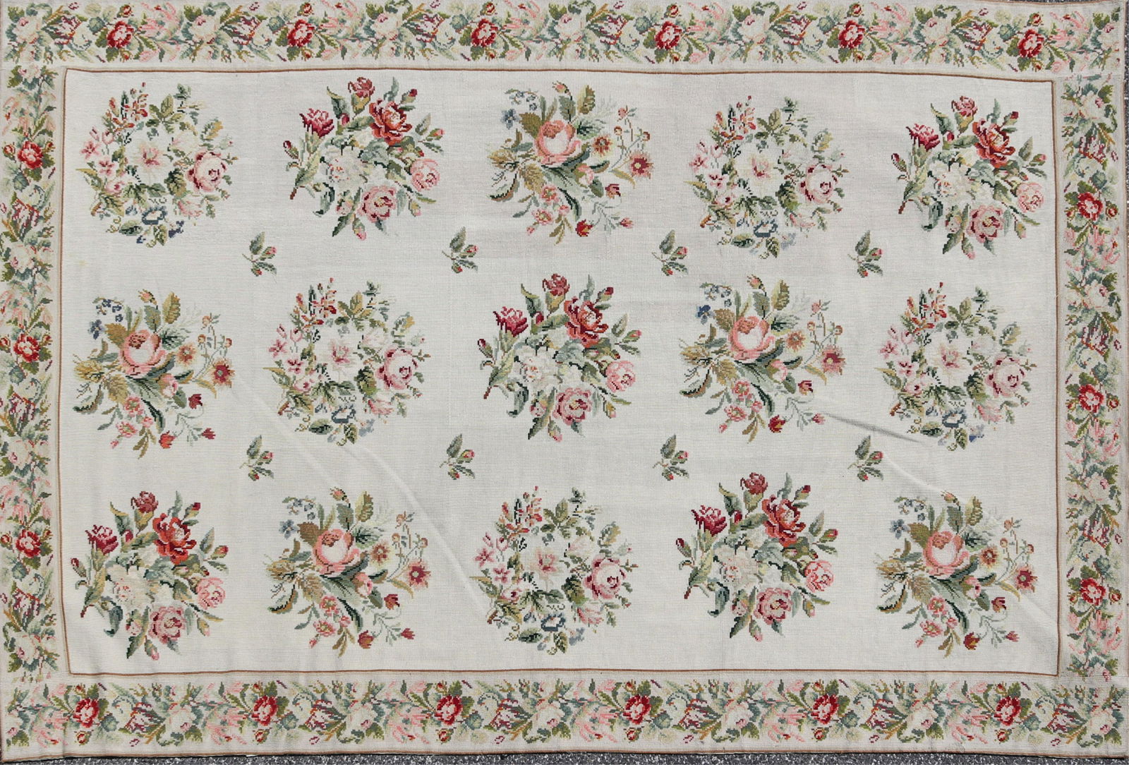 Floral Needlepoint Wool Rug 5-7 x 9-2 (1 of 6)