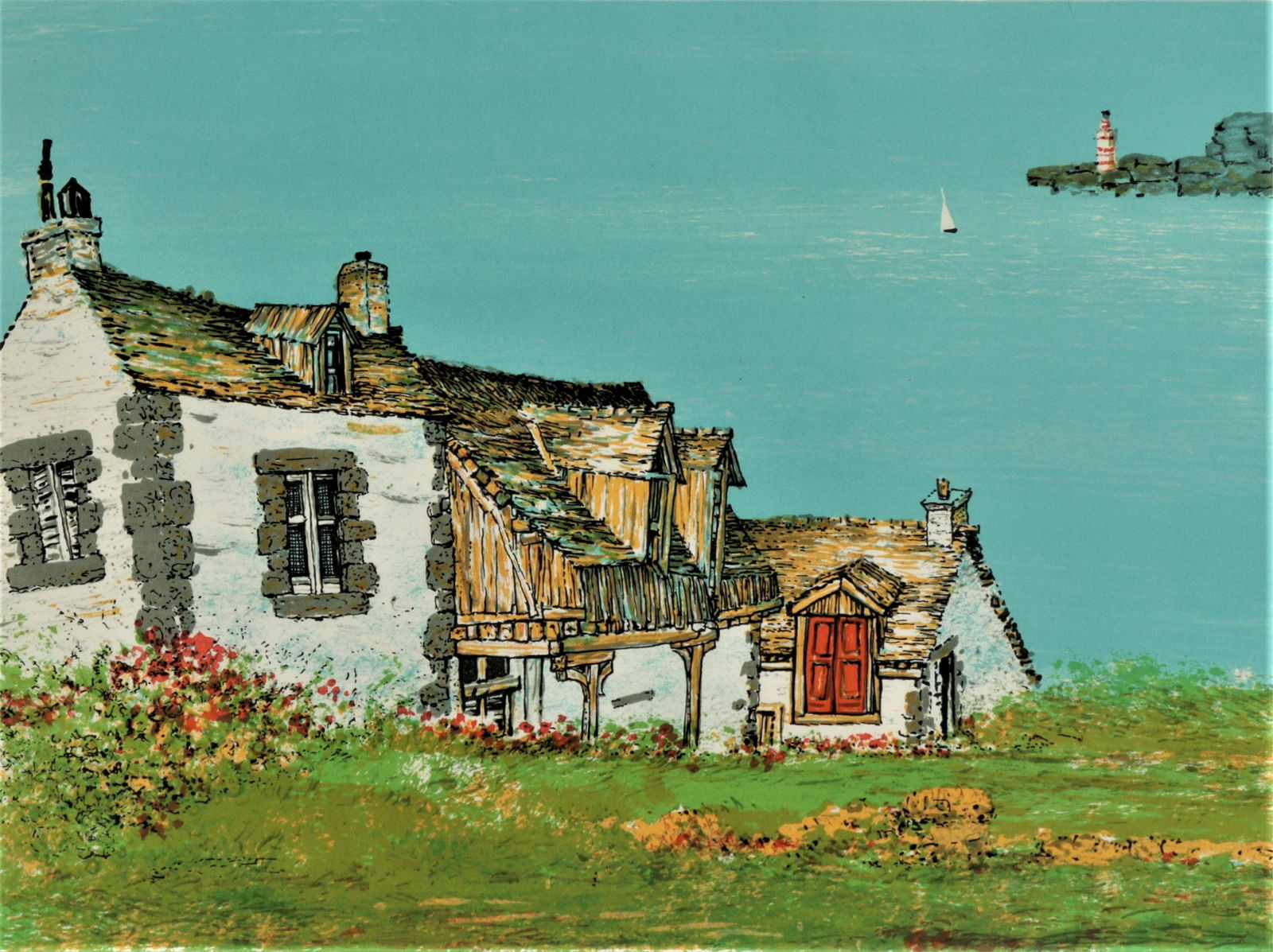 Juvenal Sanso - Brittany Houses - color lithograph (1 of 6)