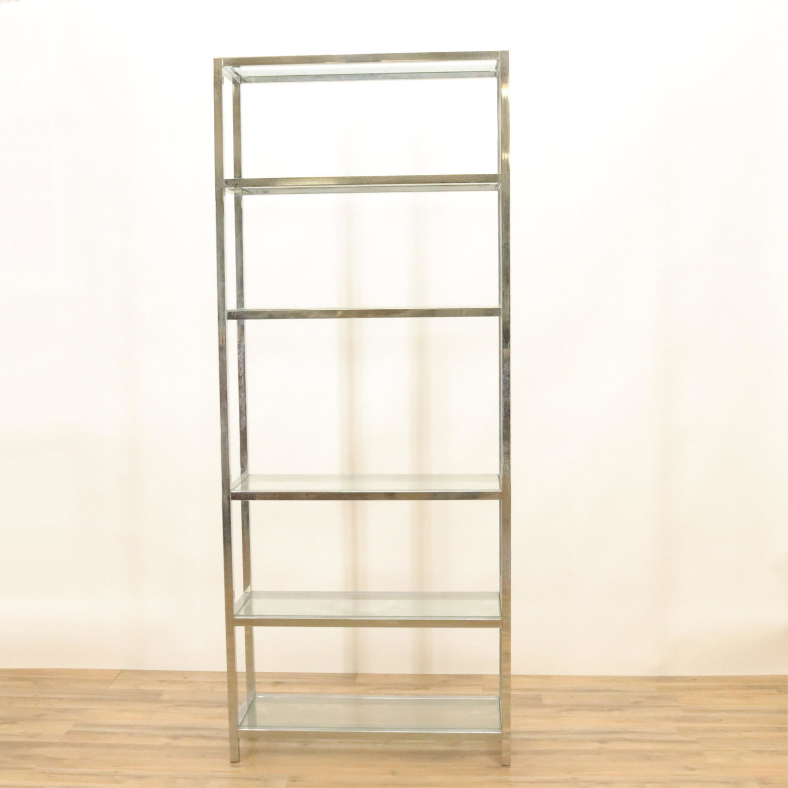 1970s Chrome Bookshelf: 1970s Chrome Bookshelf 79" H x 32" W x 12" D Property from an Upper East Side Estate