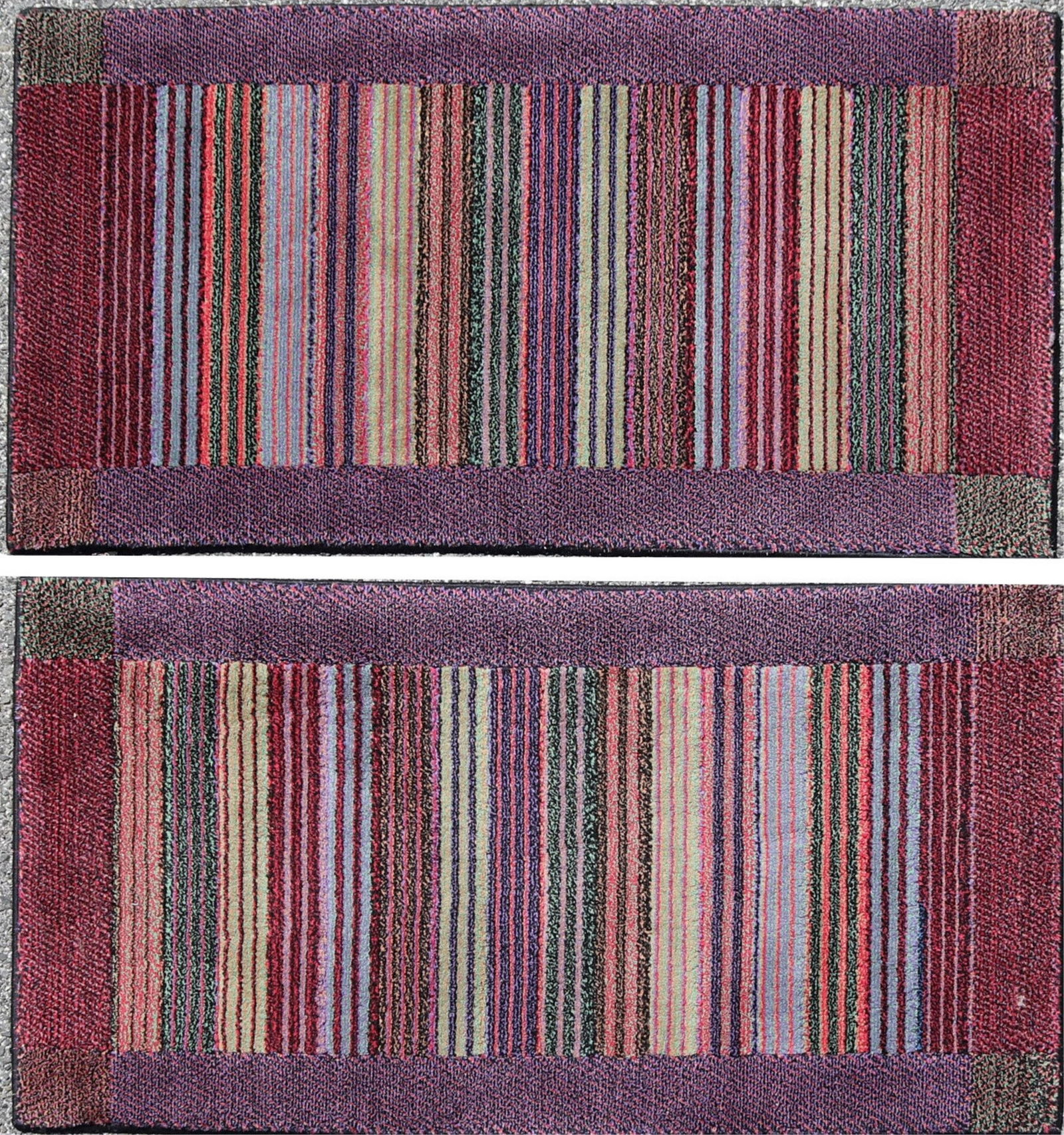 Pair of Missoni Striped Mats: Pair of Missoni by TJ Vestor striped mats in purple tones. 24" x 46" Property from a private modern collection.