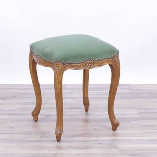 Louis XV Style Beechwood Bench: Louis XV Style Beechwood Bench, upholstered in green velvet. 19.25" H x 15.5" W x 15.25" D Property from life long collectors, Fairfield, CT