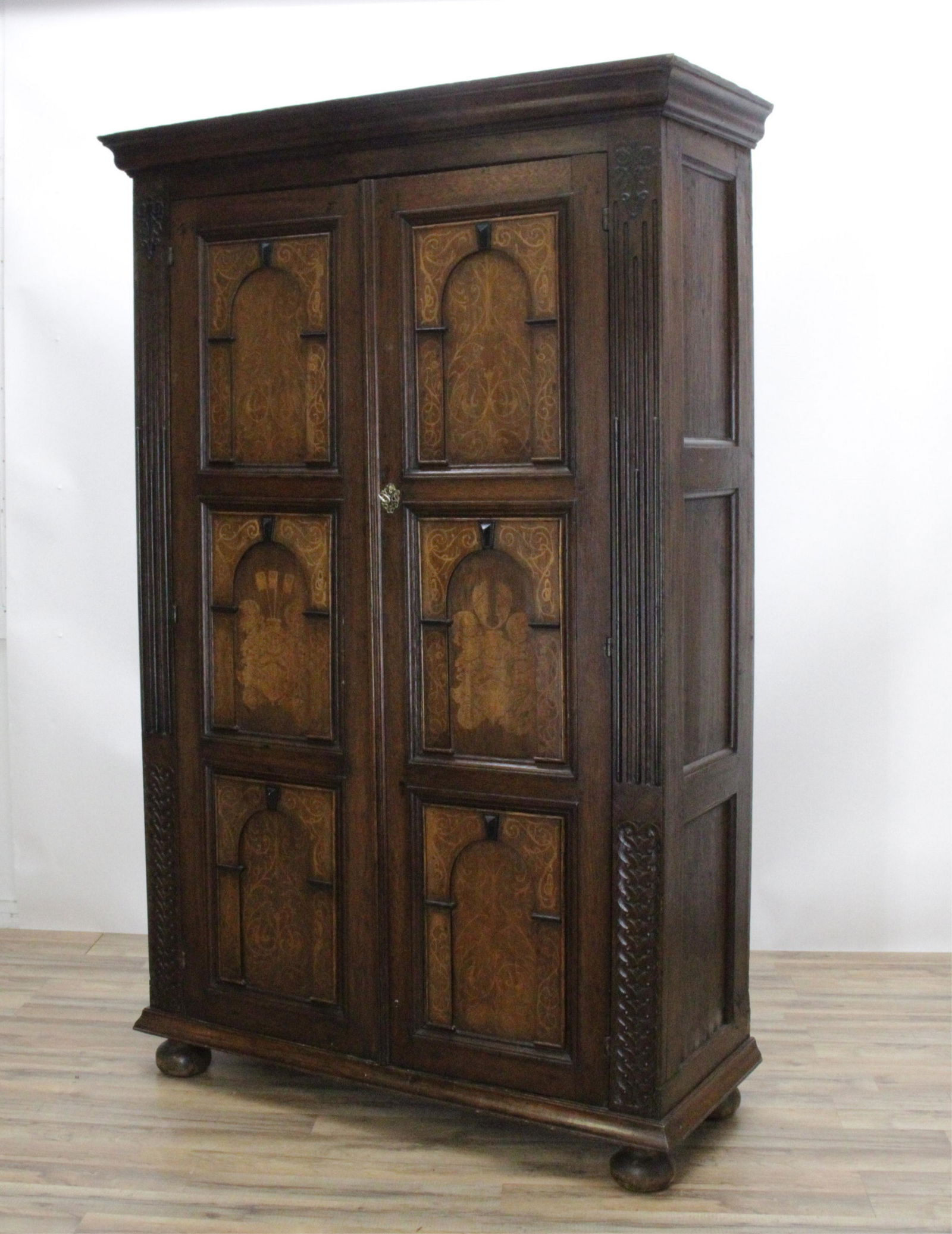 Continental Baroque Inlaid Oak Armoire (1 of 10)