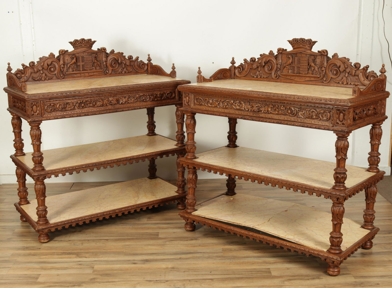 Pair of Jacobean Style Carved Oak Servers (1 of 9)