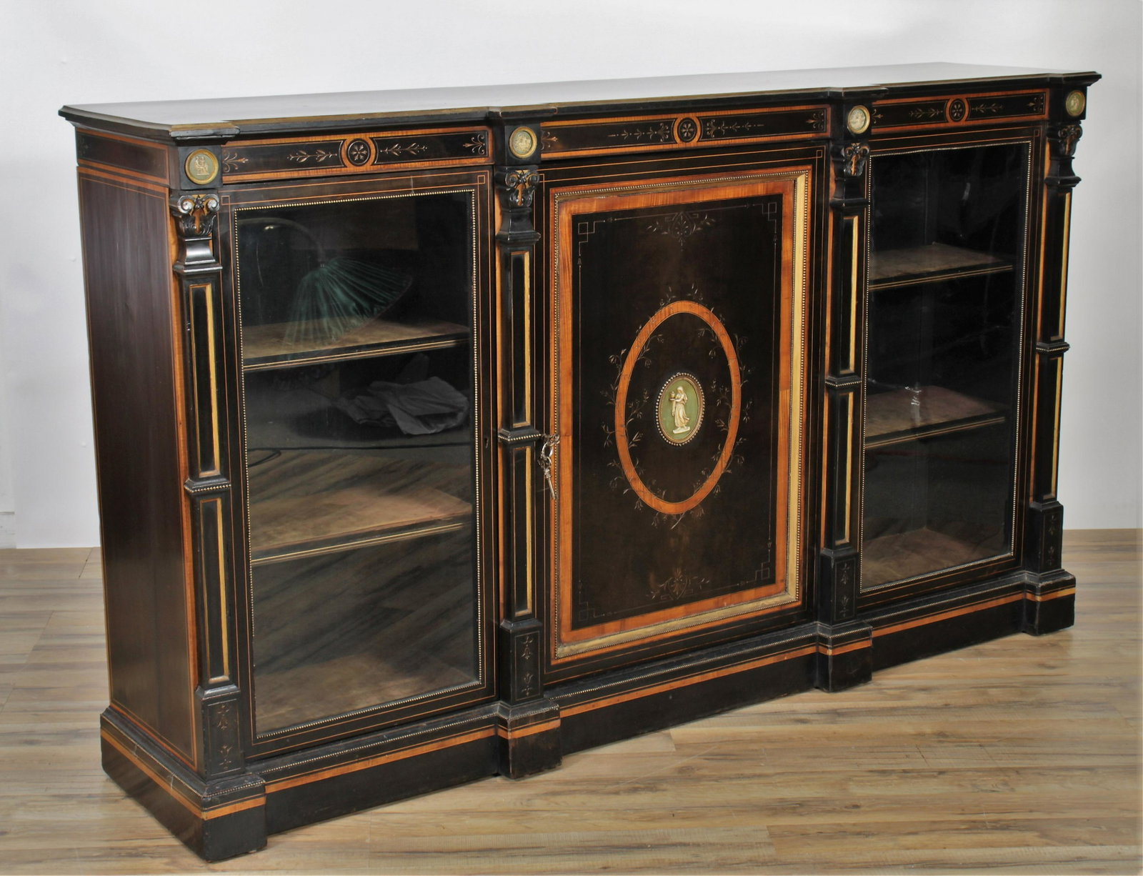 Eastlake Porcelain & Inlaid Ebonized Cabinet (1 of 16)