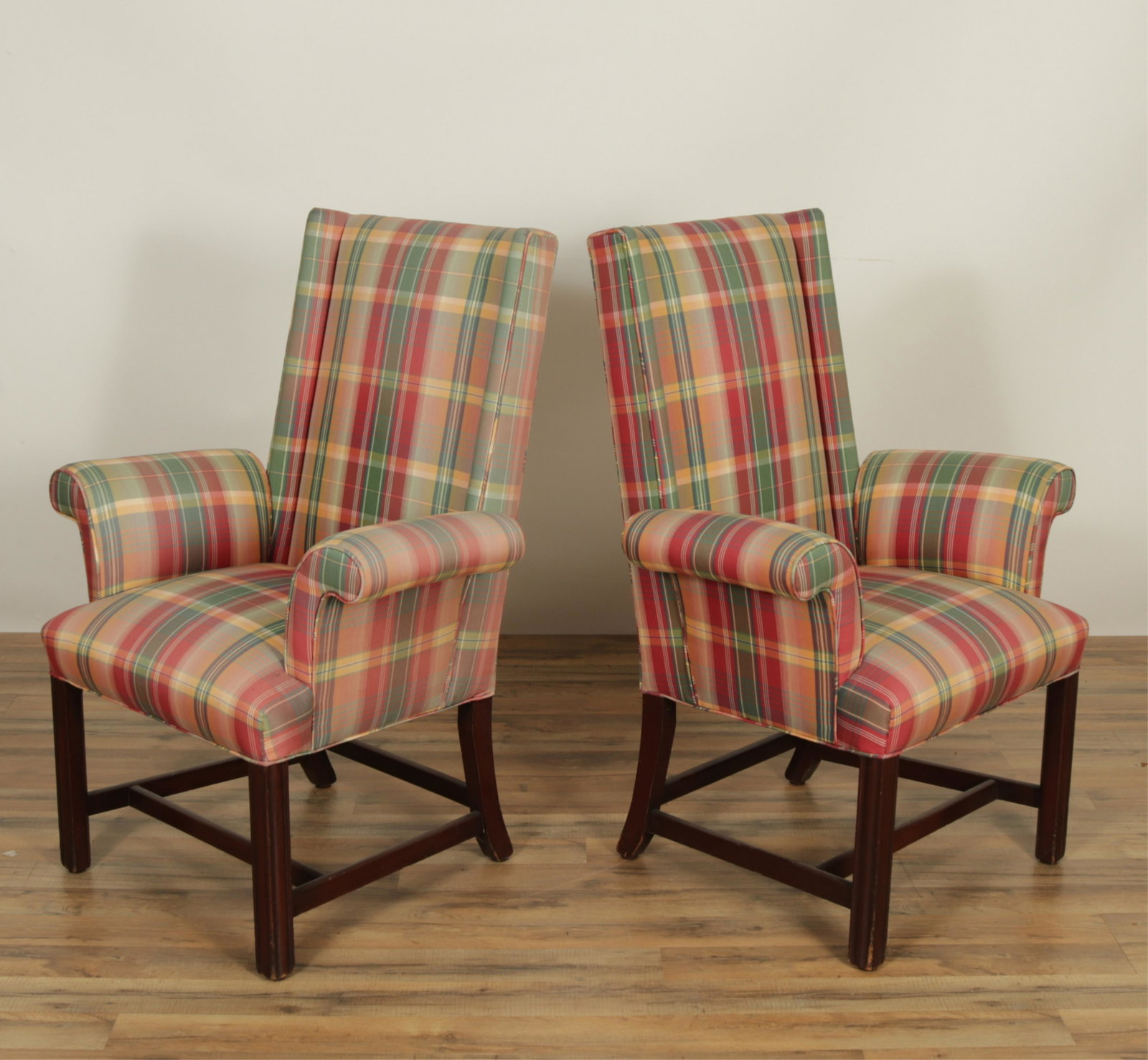 Pair Contemporary Styled Upholstered Wing Chairs (1 of 4)