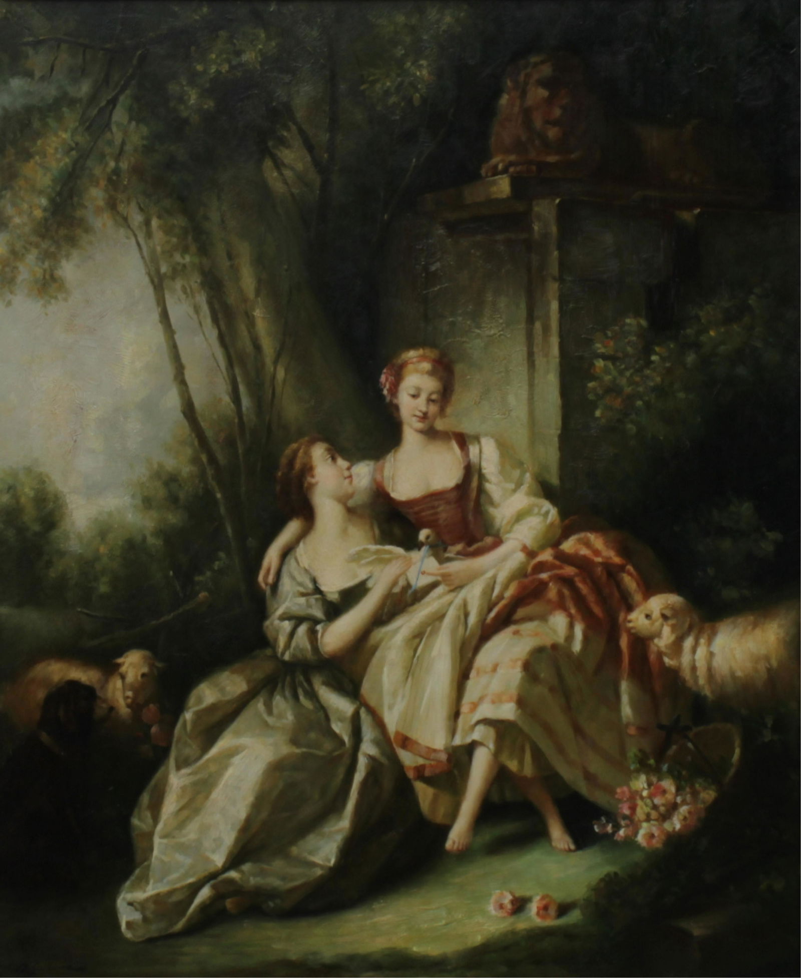 After Francois Boucher - Women in Landscape: After Francois Boucher (French, 1703 - 1770). Women in Landscape, oil on canvas, signed A. Guillaume lower left. 20th century 23.25" x 19.25" framed 32.5" x 28" Property from a Fine Collection of Anti