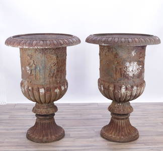Pair of Massive Classical Style Cast Iron Urns