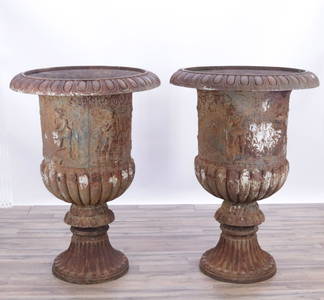 Pair of Massive Classical Style Cast Iron Urns