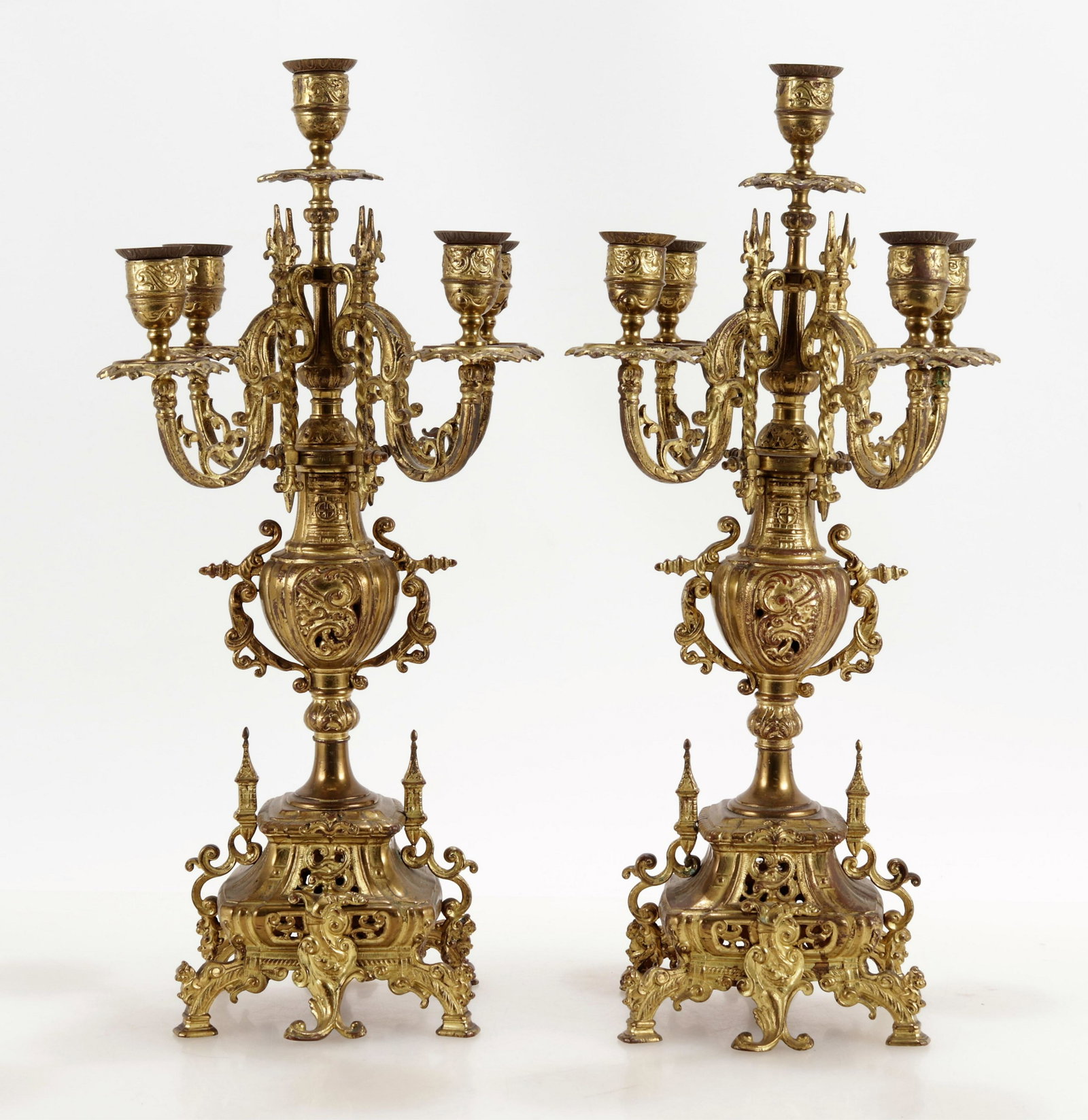 Pair of Rococo Revival Style Gilt Metal Candelabra (1 of 7)