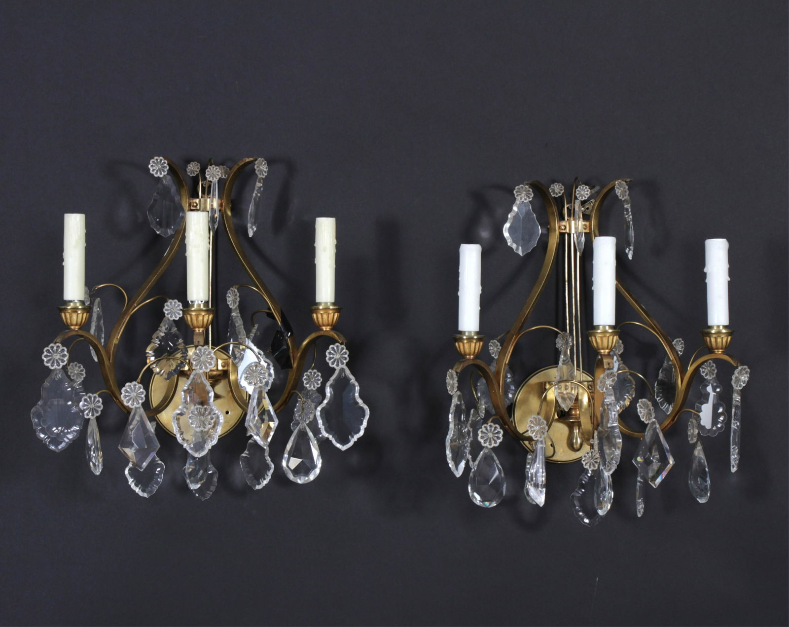 Pair of Classical Style Brass & Cut Glass Sconces (1 of 2)