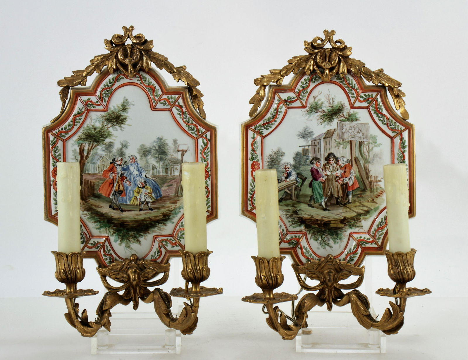 Pair of Lille Porcelain 2-Light Sconces (1 of 9)
