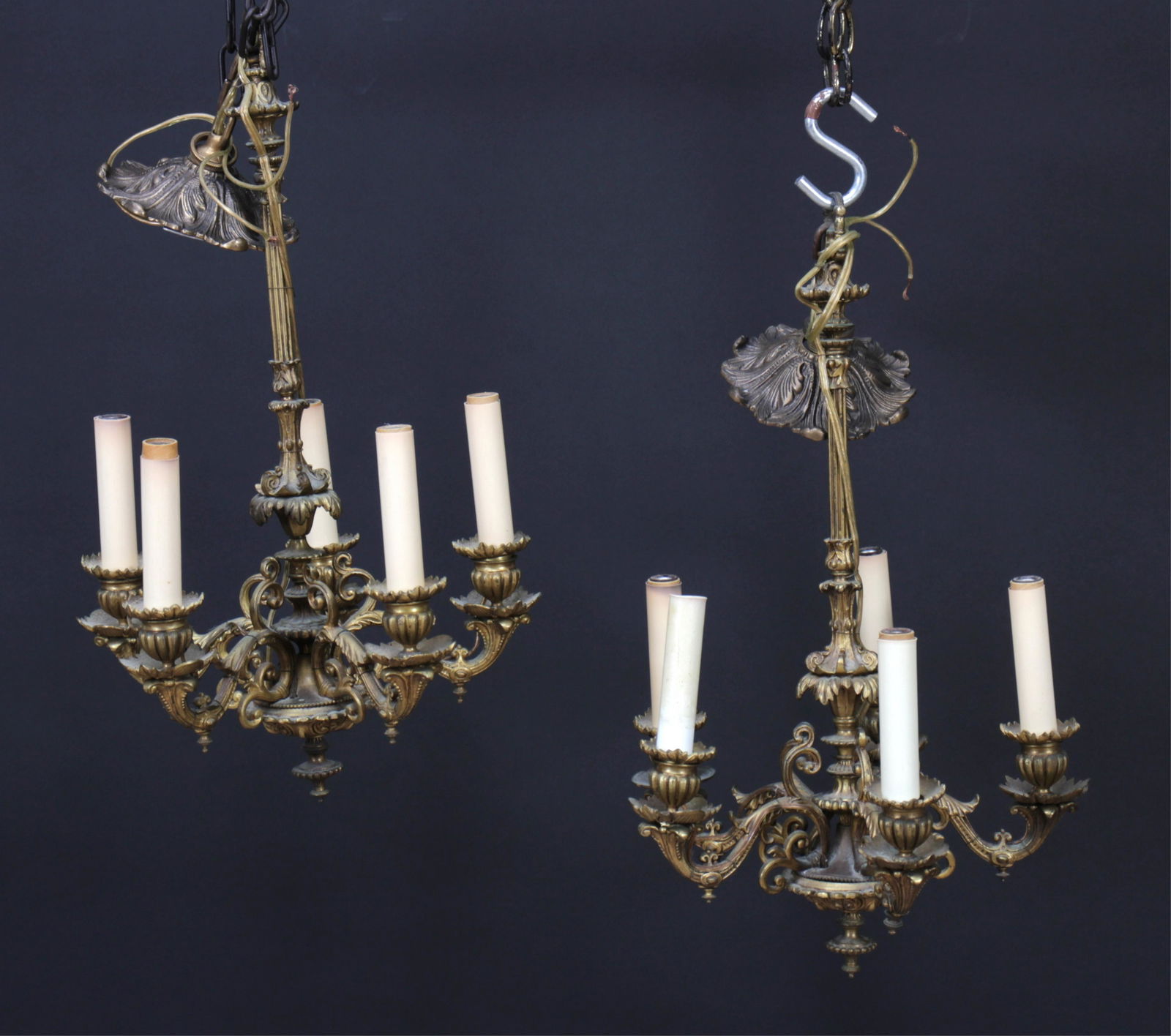 Pair of Louis XVI Style Ormolu 5-Light Chandeliers (1 of 5)