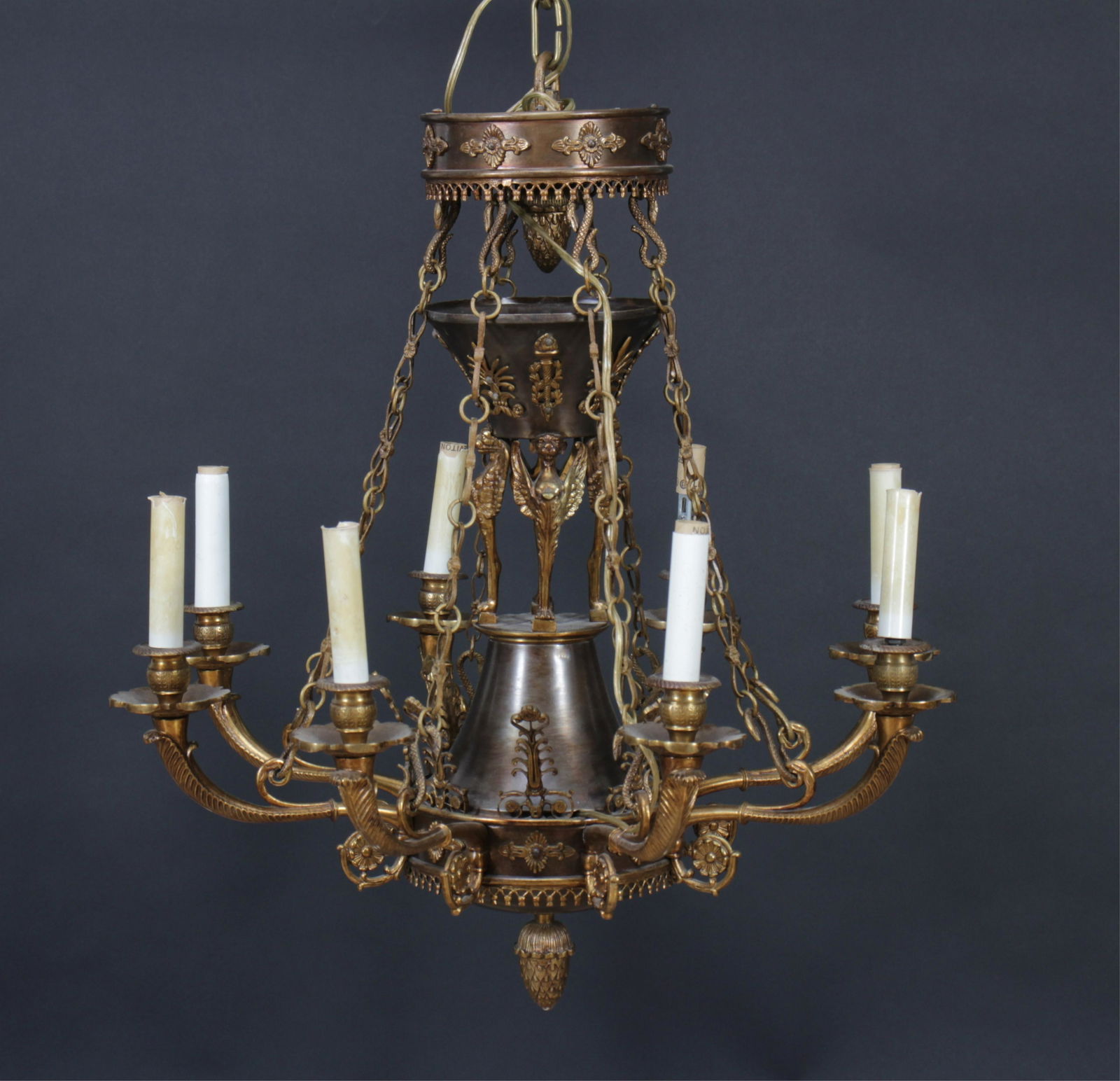 Empire Style Patinated Brass 8-Light Chandelier (1 of 5)