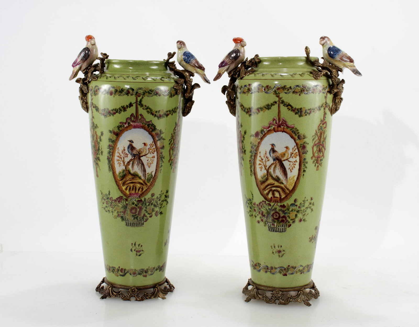 Pair of Chinese Style Green Vases (1 of 7)