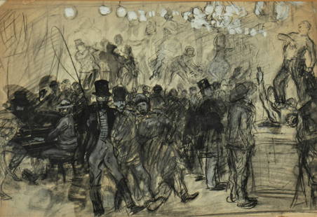 William Glackens - Street Fair - mixed media: William James Glackens, Am., 1870-1938, Street Fair, pencil, ink, gouache on paper, verso Gallery Label Kraushaar Galleries 1055 Madison Avenue New York 28 Dimensions:sight 8 3/4 x 12 3/4, framed 13