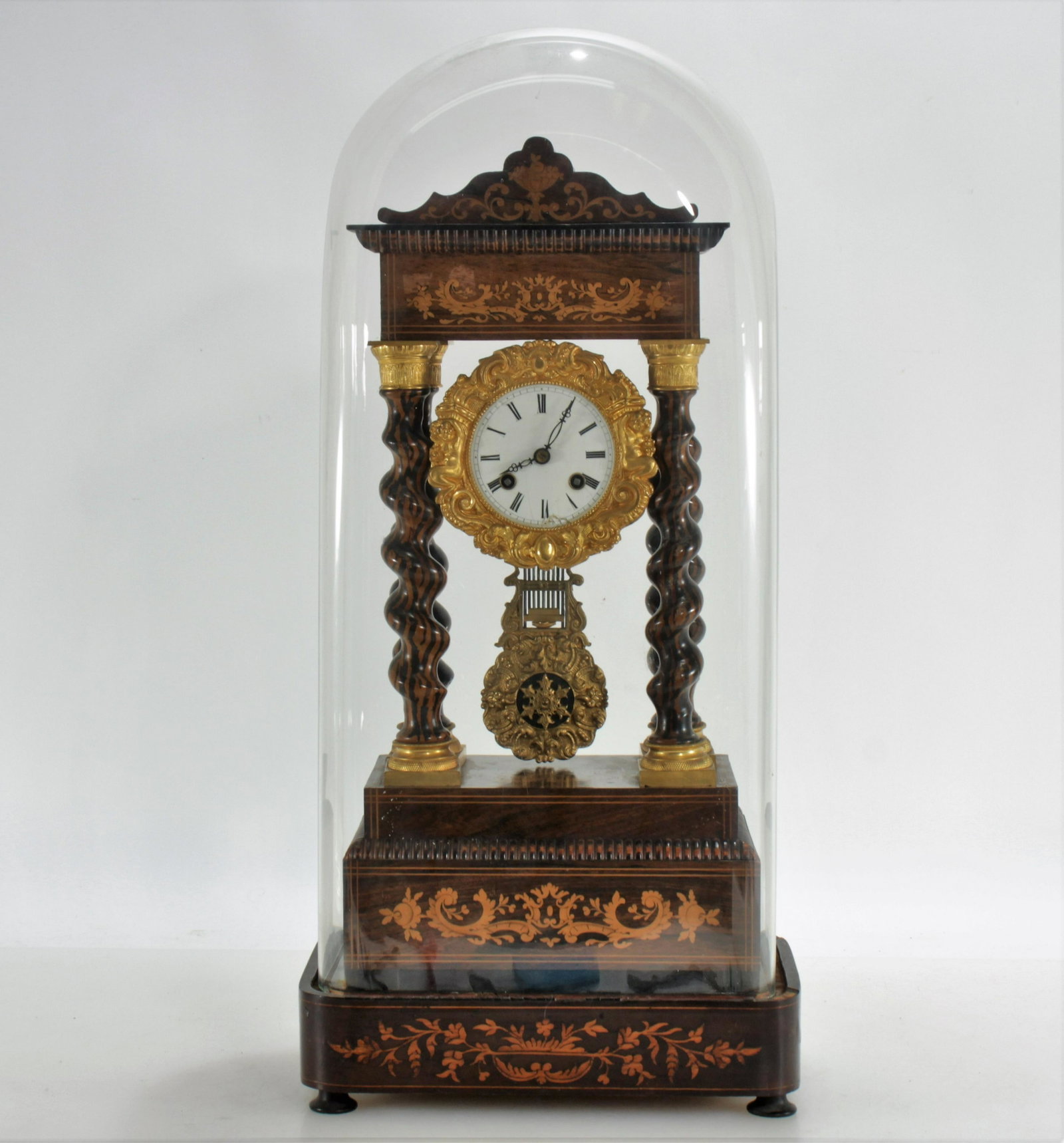 Late Charles X Inlaid Rosewood Portico Clock: Late Charles X Inlaid Rosewood Portico Clock, second quarter 19th C. Dimensions:18" H x 8.75" W x 5.25" D Property from the collection of Dr. William and Mary Smith Liebesman, Deal, NJ.