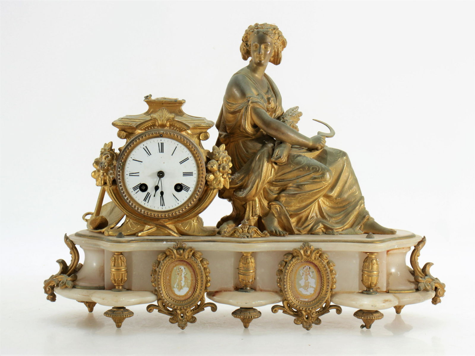 Gilt-Metal & Onyx Figural Clock, 19th C. (1 of 7)