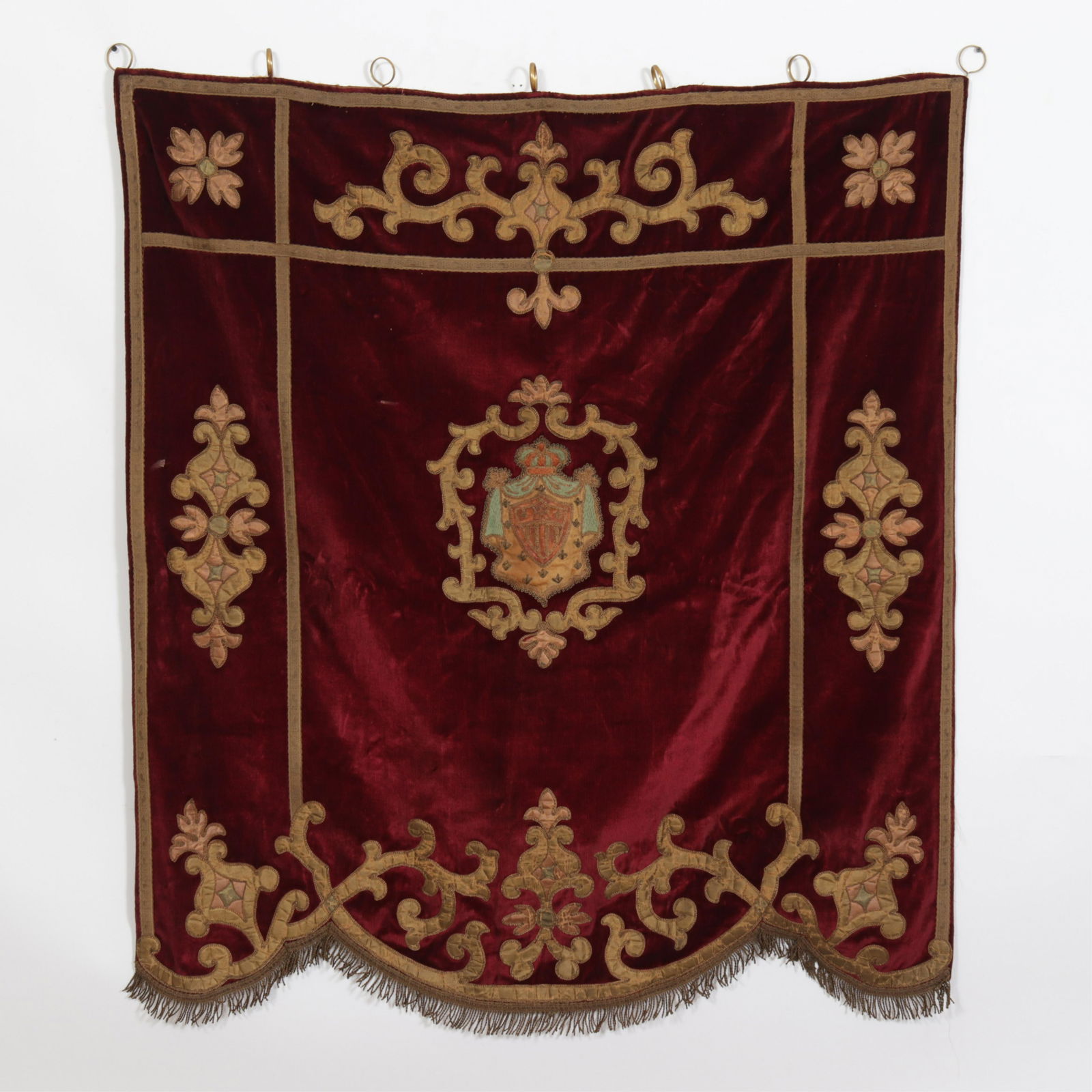 Italian Metal Embroidered Armorial Panel, 19 C. (1 of 5)